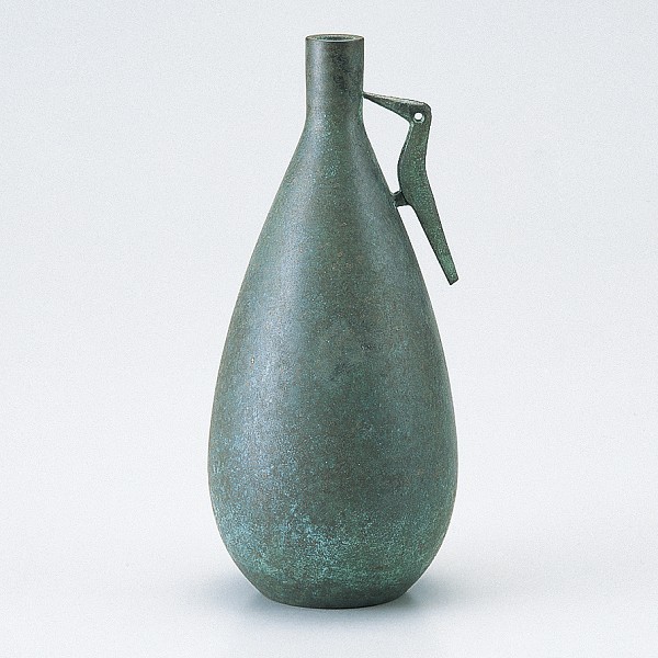骨董品(カー3)青銅製　[麻生三郎]　花瓶　鳥耳利久　焼青銅　高岡銅器　花器　年代物